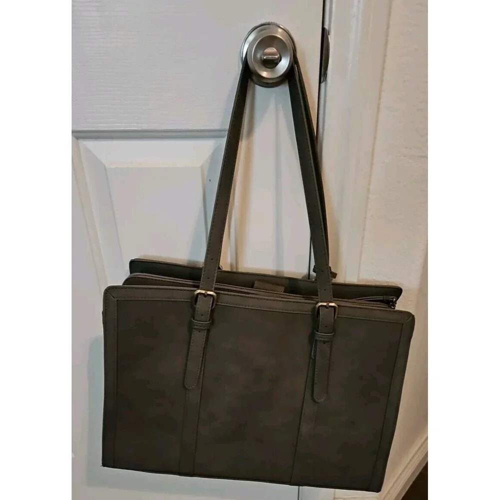 Laptop Bag Briefcase For Women Work Tote Leather Purse Gray Lots Of Pockets - Picture 2 of 16